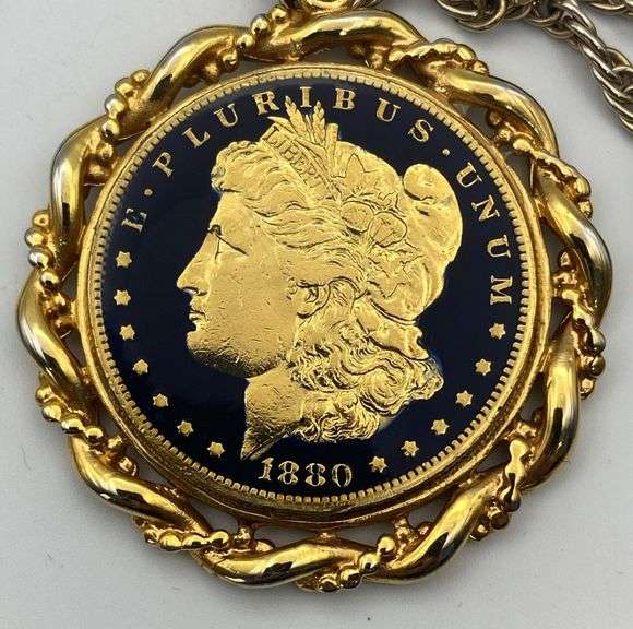 1880 Enameled Liberty Head Dollar Pendant with Chain