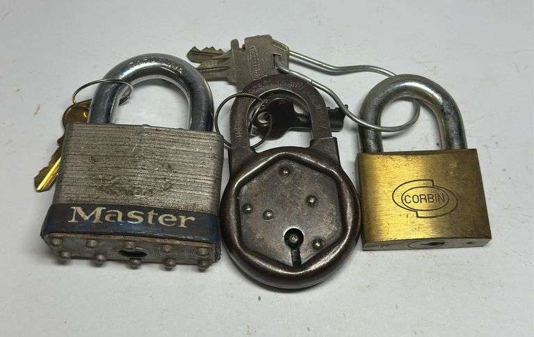 Lot of Three Assorted Padlocks: Master, Corbin & Unbranded image