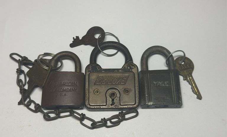 Group of Three Padlocks - American Lock Company, Deluxe, and Yale image