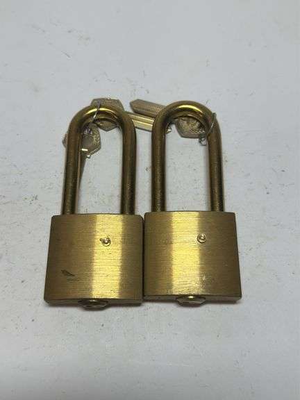 Lot of Two Brass Colored Padlocks with Keys image