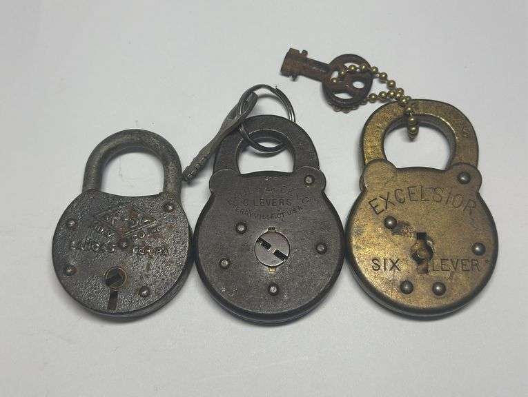 Group of Three Old Padlocks image