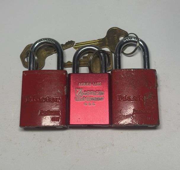 Lot of 3 Master Lock and American Lock Padlocks with Keys image