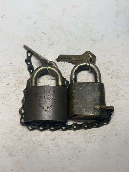 Two U.S. Eagle & Hurds Padlocks with Keys and Chain image