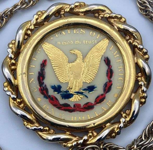 1880 Enameled Liberty Head Dollar Pendant with Chain