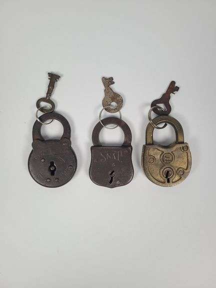 Collection of Three Old Padlocks with Keys image