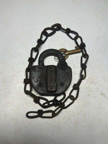 Old Corbin Padlock with Chain and Key image