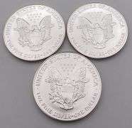 Lot of 3 Silver Eagle Walking Liberty 1oz Fine Silver Dollars BU