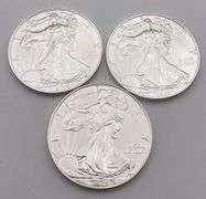 Lot of 3 Silver Eagle Walking Liberty 1oz Fine Silver Dollars BU