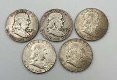 Lot of 5 Franklin Half Dollars