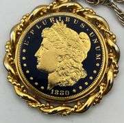 1880 Enameled Liberty Head Dollar Pendant with Chain