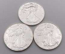 Lot of 3 Silver Eagle Walking Liberty 1oz Fine Silver Dollar