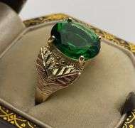 10K Black Hills Gold Ring w/ Green Stone