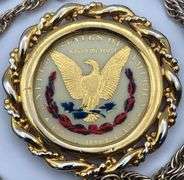 1880 Enameled Liberty Head Dollar Pendant with Chain