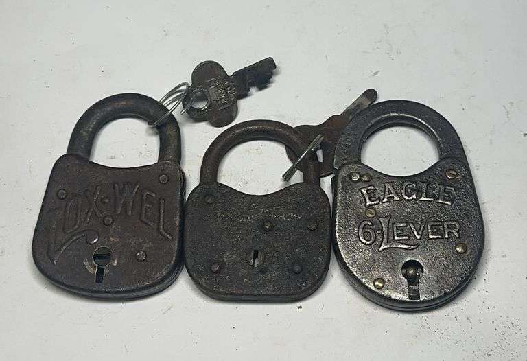 Lot of Three Old Padlocks: Fox-Wel and Eagle Lever image