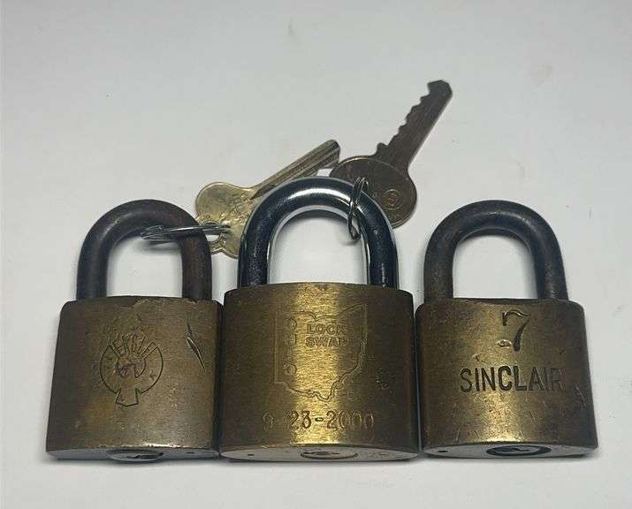 Lot of 3 Brass Padlocks - Sinclair, Eagle, Lock Swap. with Keys image