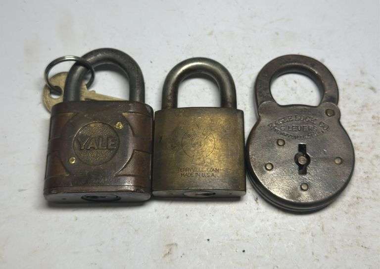 Three Vintage Padlocks: Yale & Towne, Slaymaker Lock Co., Eagle Lock Co. image