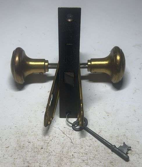 Ornate Brass Door Knob Set with Key image