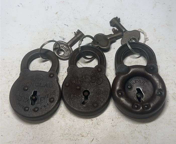 Group of Three Assorted Padlocks with Keys - Corbin Ronclad, Omeco, and Slever image