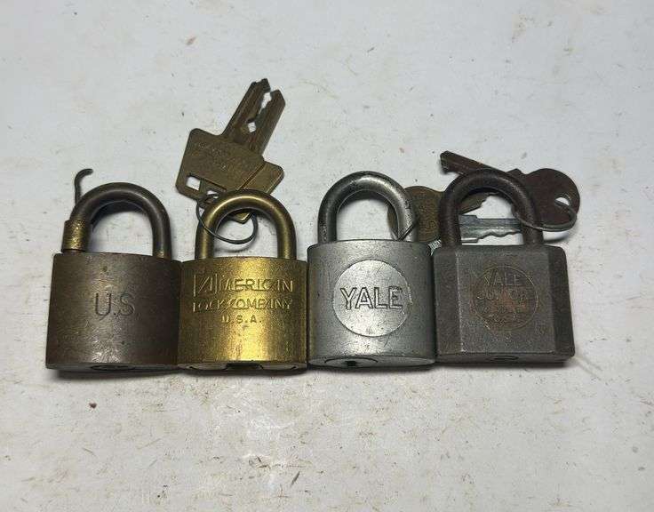 Four Padlocks with Keys: US, American Lock Company, Yale image