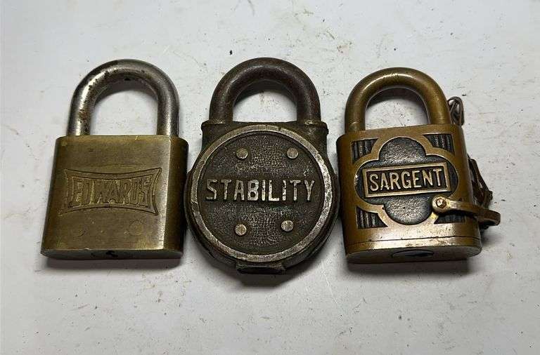 Lot of 3 Old Padlocks: Edwards, Stability, and Sargent image