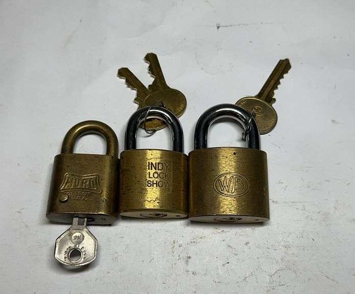 Collection of Three Advertising Padlocks: Hurn, Indy Lock Show, and WB image
