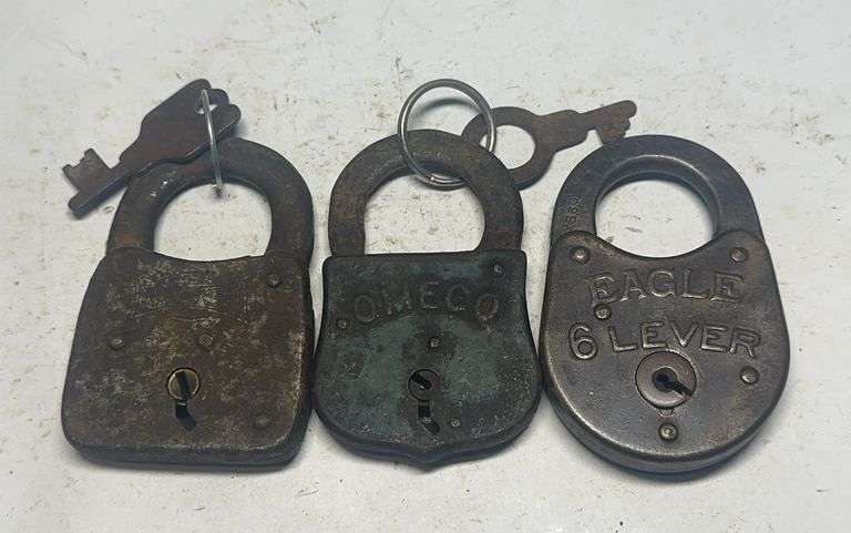 Group of Three Old Padlocks - Eagle 6 Lever, Someco, and Unbranded image