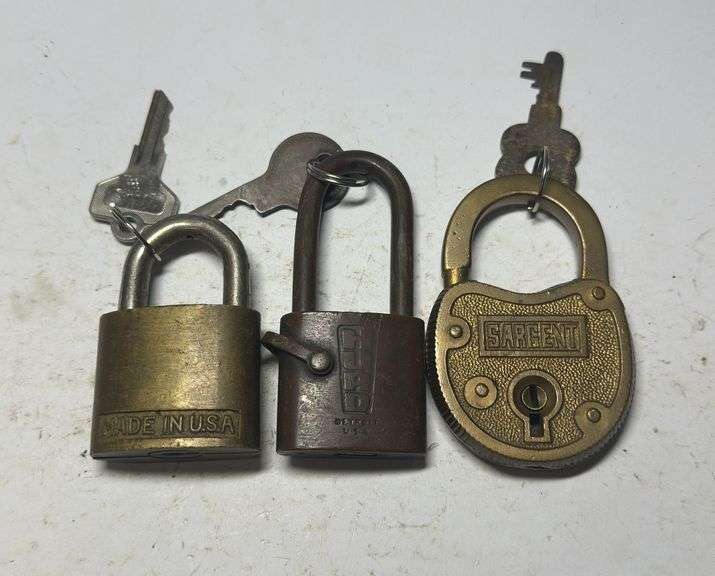 Lot of Three Padlocks with Keys: Dexter, USN, and Sargent & Greenleaf image