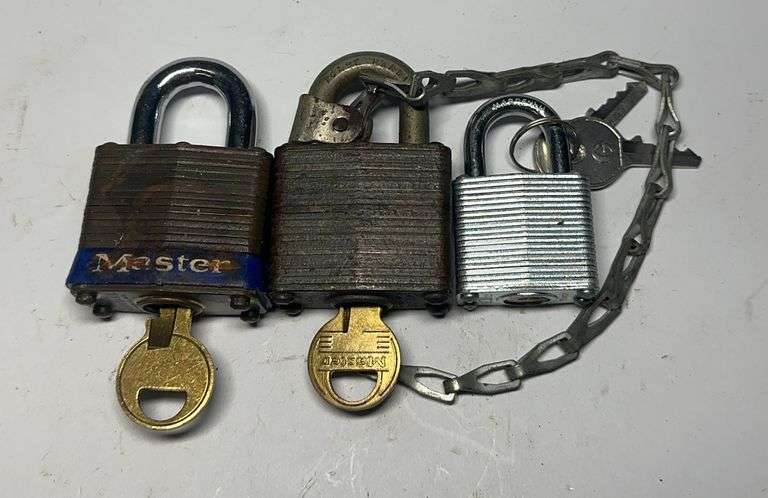 Lot of 3 Master Padlocks with Keys image