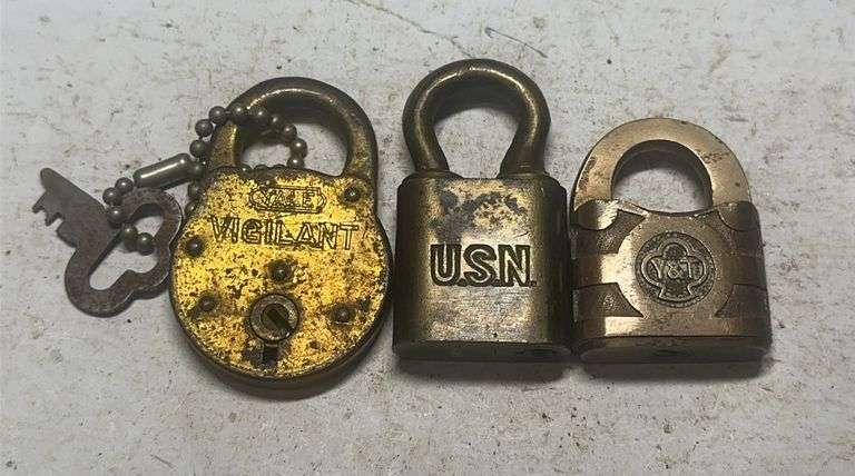 Lot of Three Padlocks: Vigilant, USN, and Yale image