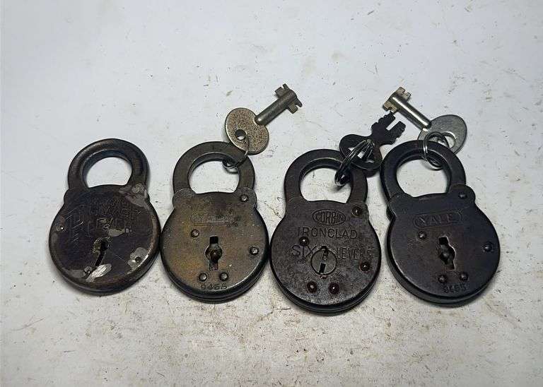 Group of Four Padlocks with Keys - Yale & Corbin image