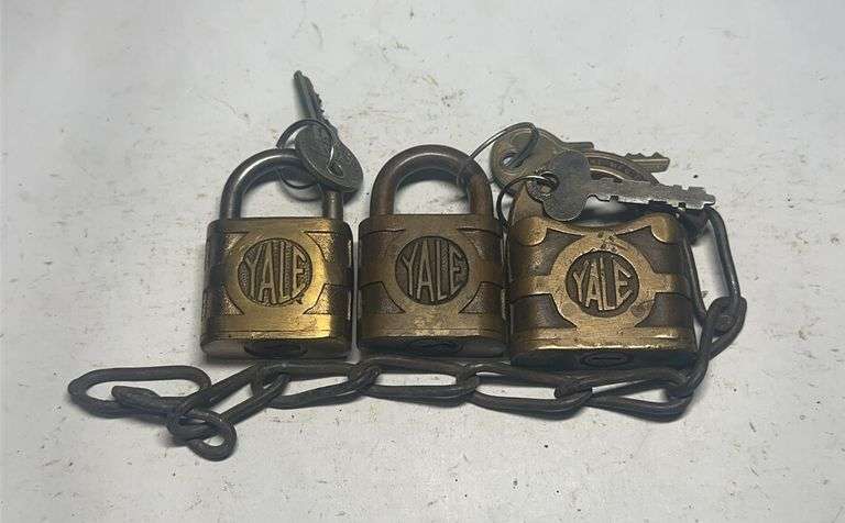 Lot of Three YALE & Y&T Padlocks with Keys and Chain image