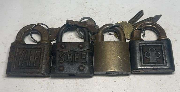 Group of Four Padlocks with Keys - Yale & Safe image