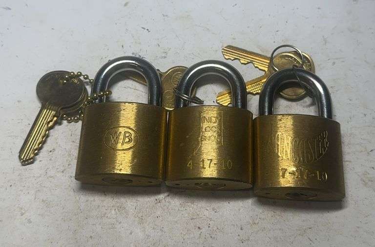Set of Three Vintage Winchester and WB Padlocks with Keys image