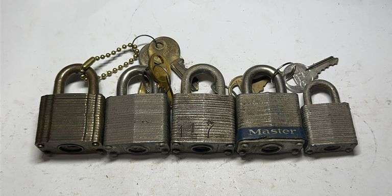 Lot of 5 Master Padlocks with Keys image