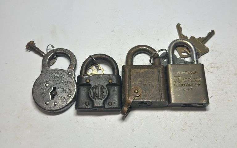 Group of Four Old Padlocks - Corbin, Yale, and American Lock image