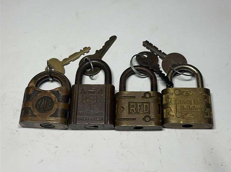 Lot of Four Padlocks: Yale, A-A-USN, and RFD with Keys image