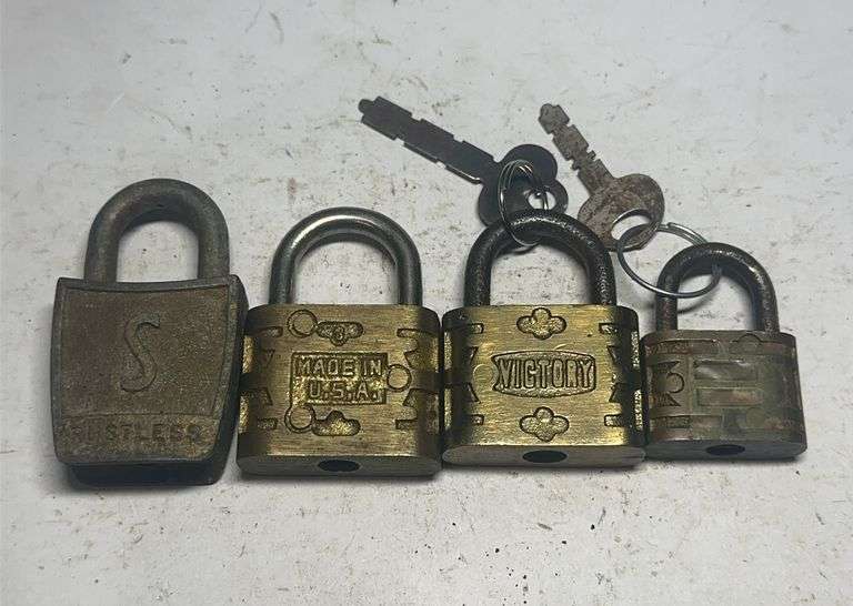 Collection of Padlocks - 'S', 'Made In USA', 'Victory' and Numbered Lock with Keys image