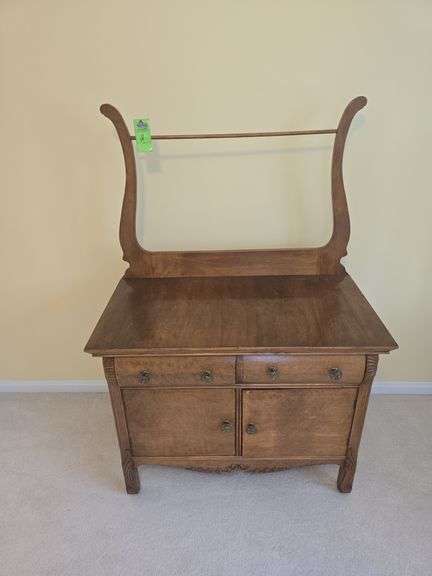 antique oak washstand with a towel bar, image