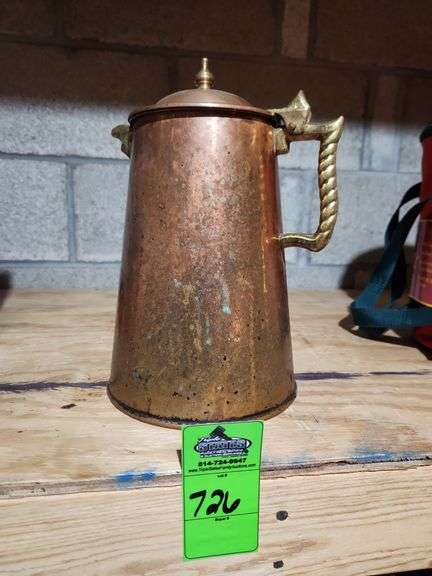 vintage Colonial Virginia hammered copper and brass coffee pot. image