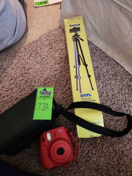 Tripod with smart phone cradle, Fuji instax camera with case image