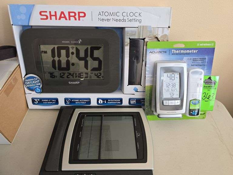 Large display atomic clock, and 2 acu-rite thermometers image