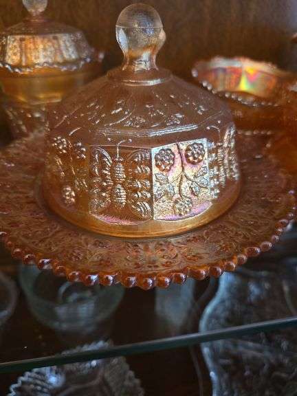 Fenton Butterfly & Berry Marigold Carnival Glass image