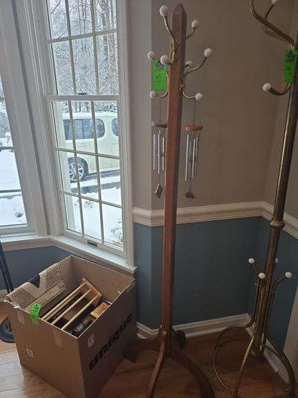 Wooden coat rack with 2 small windchimes image
