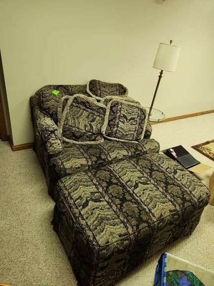 patterned chair and a half with a matching ottoman image