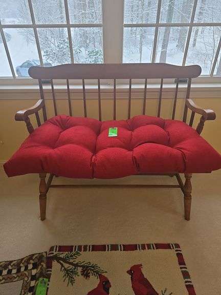 Oak bench with plush cushion image