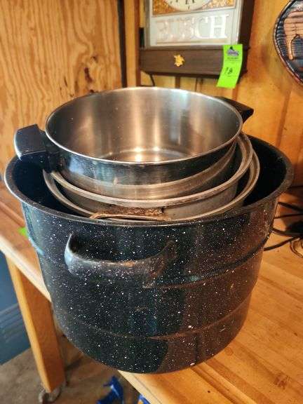 Microwave, toaste,  pots, serving trays, cutting boards