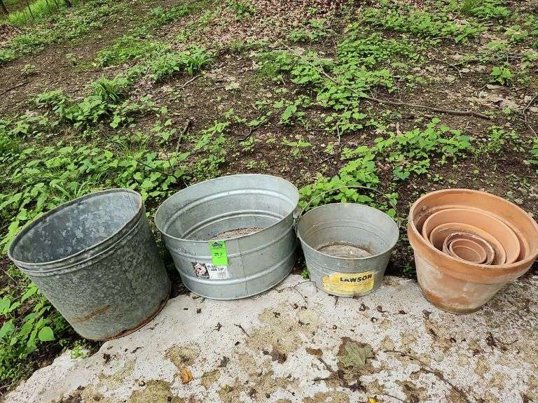 Galvanized wash tubs and planter pots