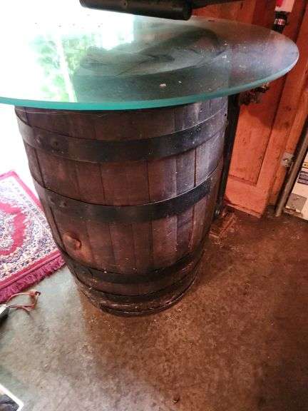 Whiskey barrel glass top table