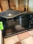 Microwave, toaste,  pots, serving trays, cutting boards