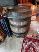 Whiskey barrel glass top table